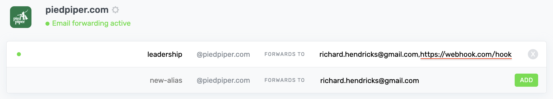 Webhook redirection configuration example